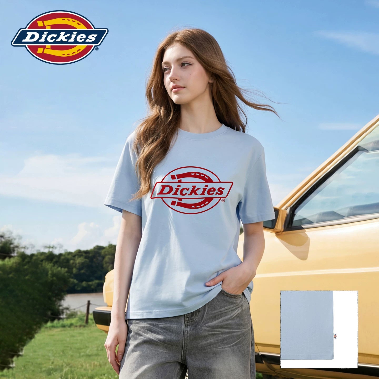 Dickies Cool American Trendy Brand Printed Short sleeved T-shirt for Women in 2026 Summer Loose Cotton Round Neck Top m